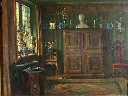 Pieter STOBBAERTS (1865-1948) 
Intérieur
Huile sur toile signée en bas à droite,...