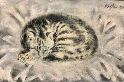 Sei KOYANAGUI (1896-1948) 
Chat lové
Huile sur toile signée en haut à gauche 27.5...