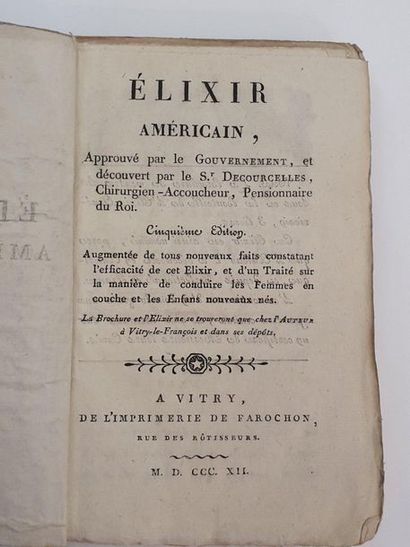null LOT DE 9 VOLUMES LIVRES ANCIENS :
DECOURCELLE (Gilles). Elixir américain approuvé...