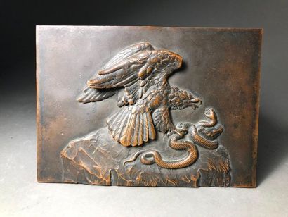 D'après Antoine Louis BARYE Eagle striking down a snake 
Bas relief 10.5 x 14.5 ...