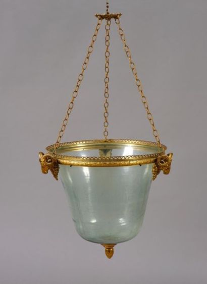 null Chased and gilt bronze Louis XVI style glass jar The openworked rim with hearts...