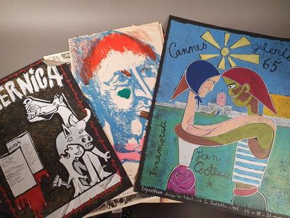 null LOT of 4 POSTERS COCTEAU KANDINSKY AND GUERNICA ARRABAL + LUC SIMON AND LORJOU...