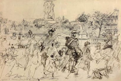 PAUL RENOUARD (1845-1924) 
A Sunday in Luxembourg
Ink and pencil on paper signed...