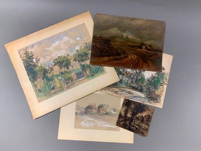 Pierre CHAPUIS (1863-1942) 
- Paysage à Saint-Leu Taverny
Technique mixte sur papier
Signé,...