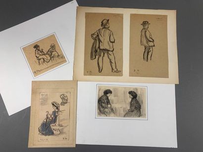 Pierre Chapuis ( 1863-1942) 
Set of 4 works: 
 - Study of two characters
Fat pencil...
