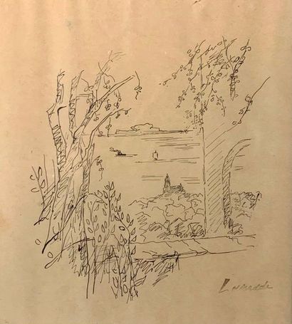 LAPRADE Terrace by the sea
Black ink on paper
Signature stamp bottom right 21.5 x...