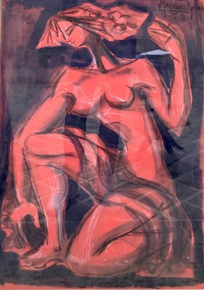 Luis MARTINEZ RICHIER (1928) 
Femme accroupie
Aquarelle sur papier signée et datée...