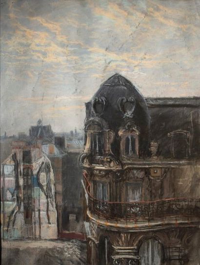 Jürg KREIENBÜHL (1932-2007) 
Roof view rue Beaubourg
Pastel signed lower left and...