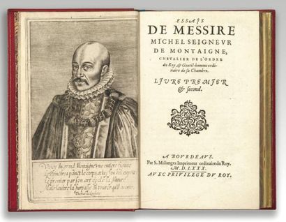 MONTAIGNE (Michel de) ESSAIS. Bordeaux, S. Millanges, 1580. 2 volumes in-8, maroquin...