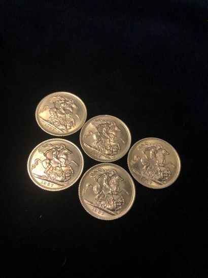 null Lot of 5 coins Sovereign Elizabeth II in gold 1967