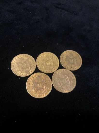 null Lot of 5 pieces 20F gold Napoleon III

1862; 1863; 1863; 1865; 1865 Laureate...