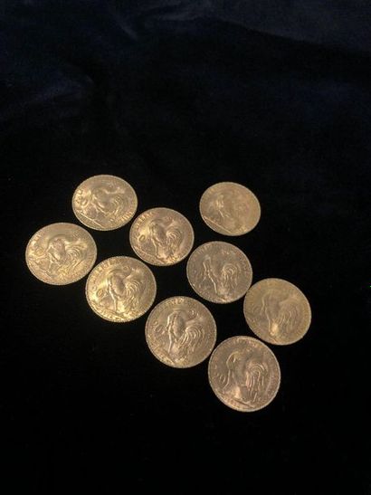 null Set of 9 pieces of 20F cockerel gold 1912