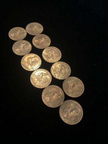 null Set of 11 pieces of 20F gold at the cockerel 1913