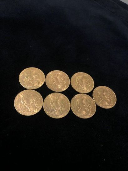 null Set of 7 pieces of 20F gold with cockerel

4 pieces from 1910; 3 pieces from...