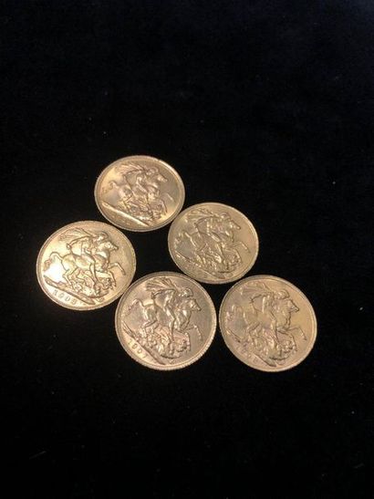 null Lot of 5 coins Sovereign Edward VII and Elizabeth II in gold

1907 ; 1908 (x3)...
