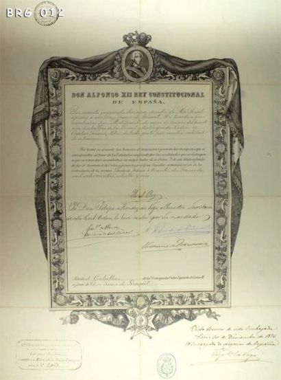 ESPAGNE Ordre de Charles III, brevet imprimé sur papier, bel encadrement gravé, par...