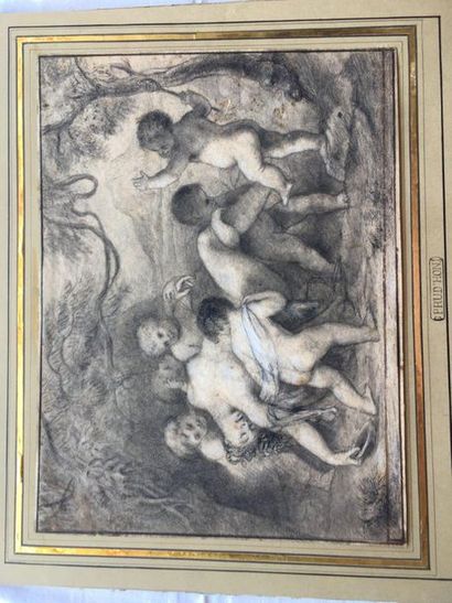 Ecole FRANCAISE vers 1800 
Scène mythologique
Pierre noire sur papier
25 x 33 cm
(piqûres,...