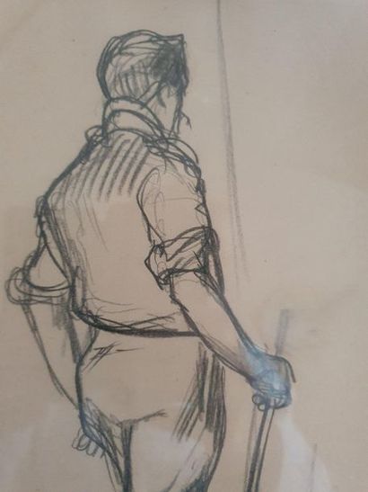 Dans le goût de Toulouse-Lautrec 
Homme à la canne
Fusain sur papier
29x15 cm.
