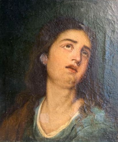 École ESPAGNOLE du XVIIIe siècle Portrait de sainte en buste Huile sur toile 37 x...