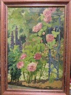 Georgette Le Campion, dite Geo Le Campoin (1880-1987) 
Les rosiers 
Huile sur toile...