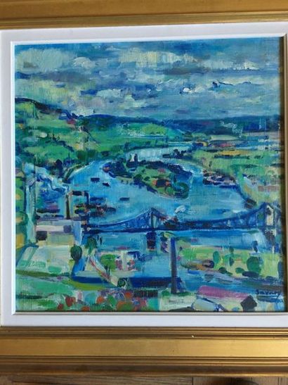 Robert SAVARY Paysage fluvial
Huile sur toile
50x50 cm.
