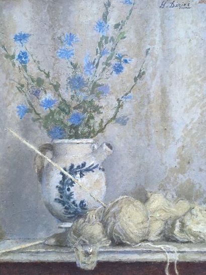 Henri DÉZIRÉ Nature morte au vase et aux pelotes de laine
Huile sur toile
Signée...