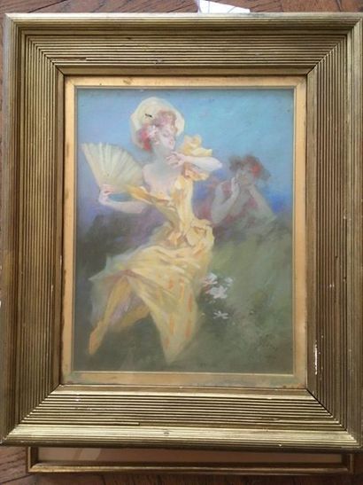 Ecole Moderne 
Jeune femme à la robe jaune
Pastel 33.5x25.5 cm.