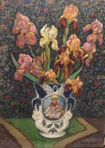 Jac MARTIN-FERRIERES (1893-1972) 
Bouquet of iris
Oil on canvas signed lower right
65...