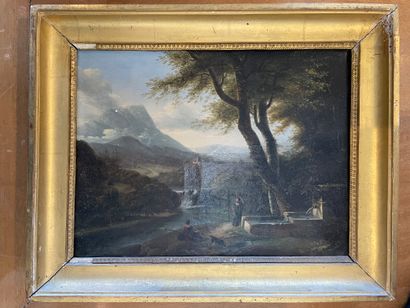 Ecole FRANÇAISE vers 1830 
Animated landscape
Oil on canvas.
H. 25 cm - W. 32 cm