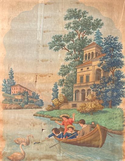 ECOLE FRANCAISE DU XIXème siècle 
Enfants en barque
Panneau décoratif sur toile
...