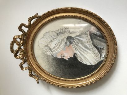Ecole française dans le goût du XVIIIème siècle 
Two portraits of women in profile
Pencil...