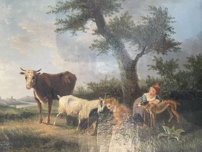 Ecole FRANÇAISE vers 1830 
Scène pastorale aux enfants
Huile sur toile.
H. 18 cm-...