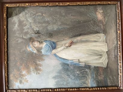 Dans le goût de Louis-Léopold BOILLY Portrait de femme dans un parc
Gouache
Porte...