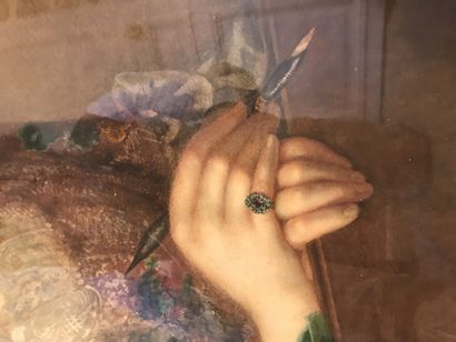 ECOLE FRANCAISE DU XIXème siècle 
Portrait of a woman holding a drawing board
Watercolour...