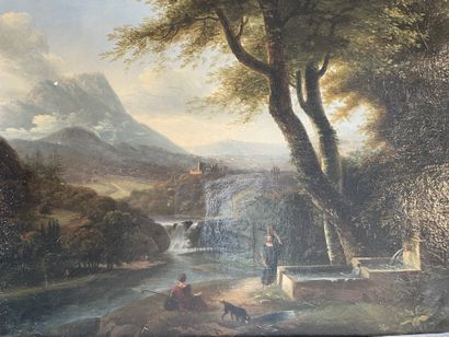Ecole FRANÇAISE vers 1830 
Animated landscape
Oil on canvas.
H. 25 cm - W. 32 cm
