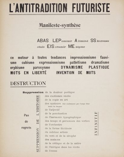 [FUTURISME ITALIEN]. MANIFESTES FUTURISTES. APOLLINAIRE Guillaume. L'ANTITRADITION...