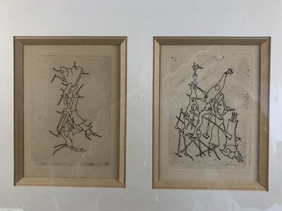 TANGUY Yves. MINUIT POUR GÉANTS. DEUX EAUX-FORTES ORIGINALES. 1949. 11,5 x 8 cm chacune,...