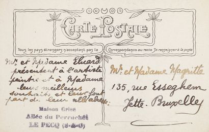 ÉLUARD Paul. CARTE POSTALE AUTOGRAPHE SIGNÉE À RENÉ MAGRITTE. Circa 1930.
La Carte...