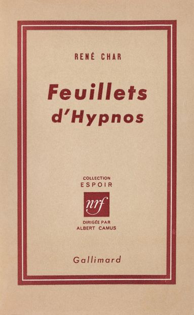 CHAR René. SEULS DEMEURENT. Paris, Gallimard, 1945. Grand in-8, broché.
Édition originale...