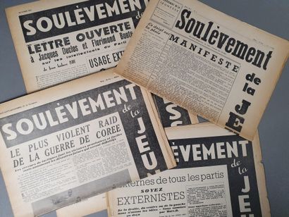 [LETTRISME]. REVUE. SOULÈVEMENT DE LA JEUNESSE. Numéros 1 à 4 de 1952. In-folio en...