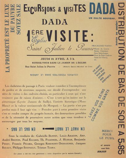 [DADA]. EXCURSIONS ET VISITES DADA. TRACT-PROGRAMME. Paris, église Saint-Julien-Le-Pauvre,...