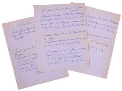ARTAUD Antonin. FOR READING. AUTOGRAPH POEM SIGNED. Sunday August 25, 1935. 3 pages...