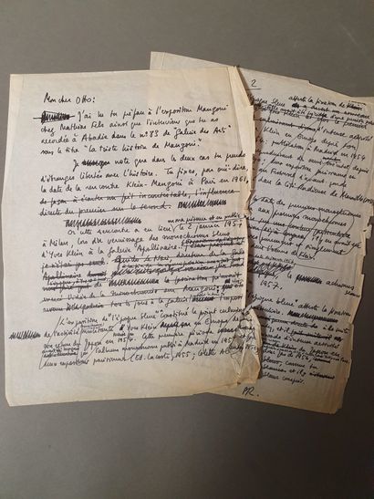 [KLEIN Yves]. RESTANY Pierre. TAPUSCRITE LETTER TO ELENA PALUMBO (Yves Klein's main...