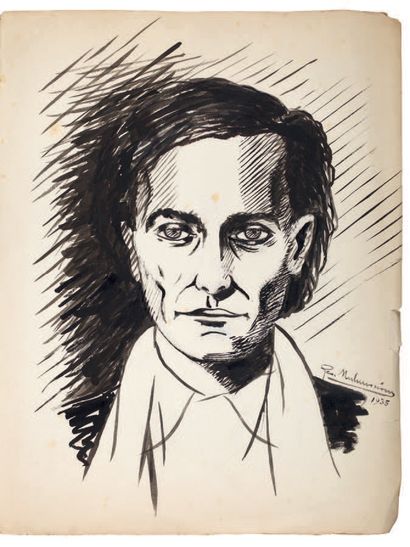 [ARTAUD Antonin].MALAUSSENA Georges. PORTRAIT D'ANTONIN ARTAUD. DESSIN ORIGINAL À...