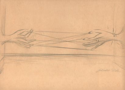 DALI Salvador. 
HANDS AND SON. ORIGINAL DOUBLE-SIDED SIGNED PENCIL DRAWING. Circa...