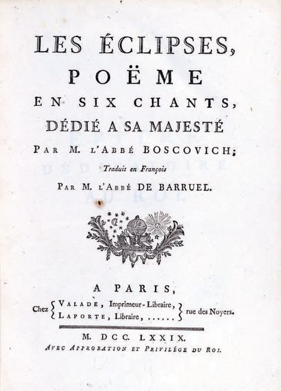 BOSCOVICH (Roger Joseph, l'abbé). The Eclipses, poem in six songs, dedicated to His...
