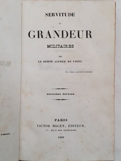 VIGNY (Alfred de). Military servitude and grandeur. Paris, Victor Magen, 1836. In-8,...