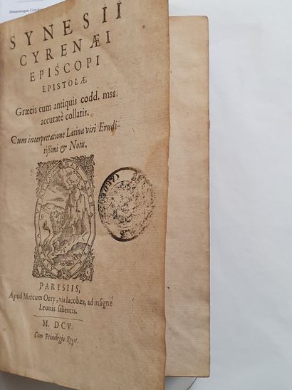 SYNÉSIUS DE CYRÉNÉE. Epistolae. Paris, Marc Orry, 1605. In-8, veau brun, encadrement...