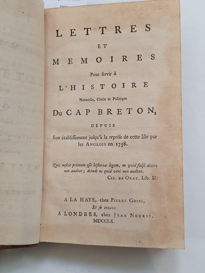 [PICHON (Thomas)]. Lettres et Memoires pour servir à l'histoire naturelle, civile...