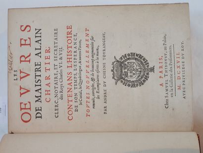 CHARTIER (Alain). Les Oeuvres. Paris, Samuel Thiboust, 1617. In-4, maroquin rouge,...